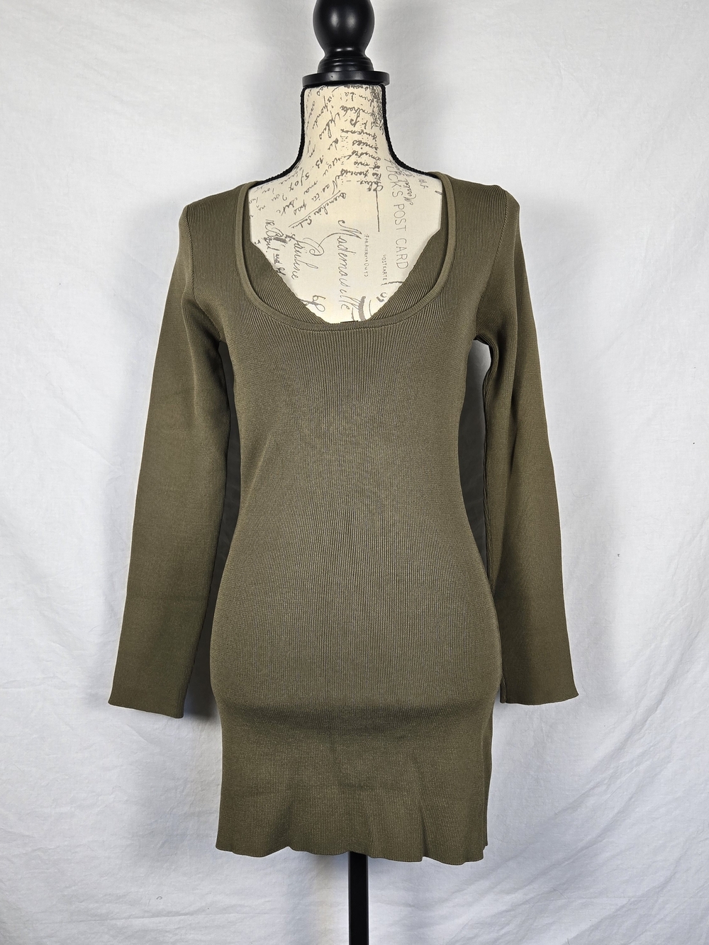 NWT ​Edit by Nine Olive Green Ribbed Knit Scoop Neck Mini Dress - L